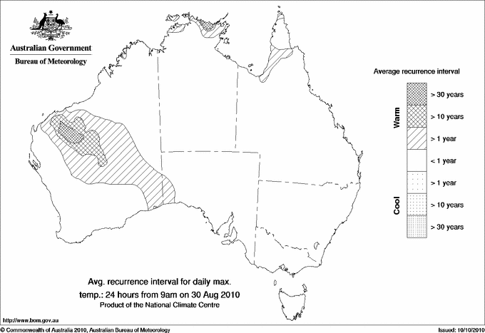 Australian daily maximum temperature average recurrence interval maps