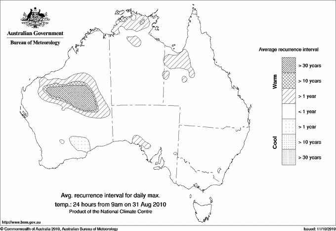 Australian daily maximum temperature average recurrence interval maps