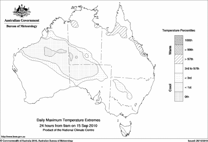 Australian daily maximum temperature extreme area maps