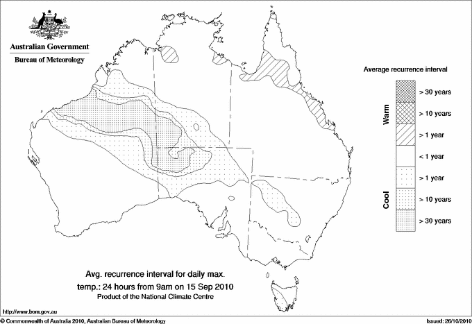 Australian daily maximum temperature average recurrence interval maps