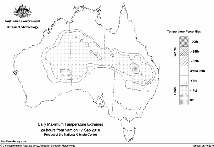 Australian daily maximum temperature extreme area maps