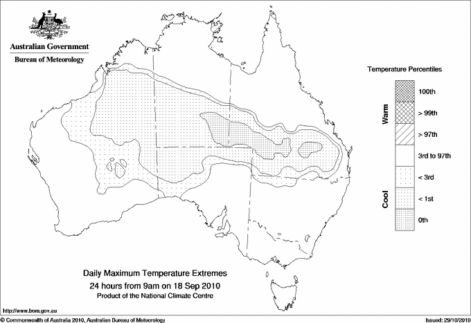 Australian daily maximum temperature extreme area maps