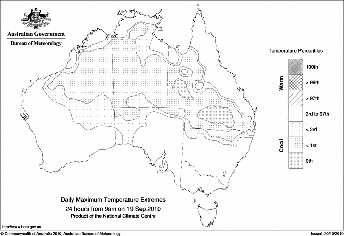 Australian daily maximum temperature extreme area maps
