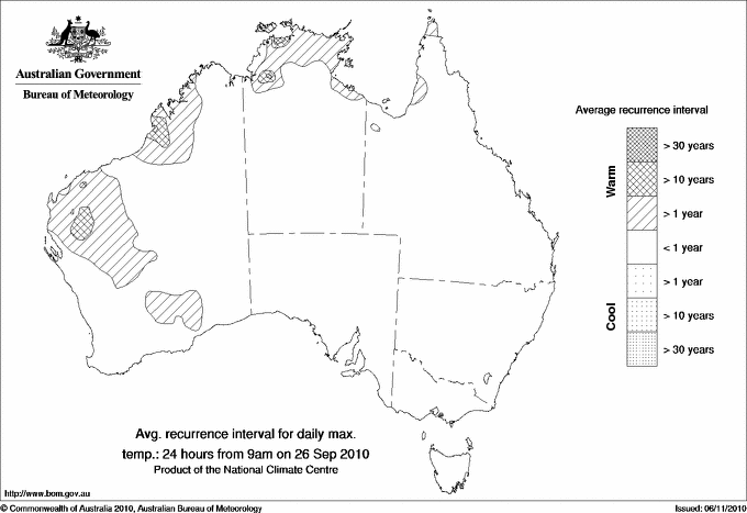 Australian daily maximum temperature average recurrence interval maps