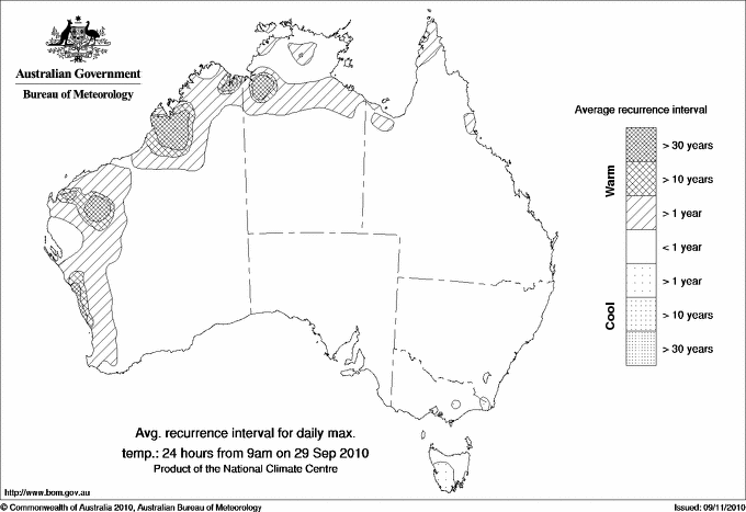 Australian daily maximum temperature average recurrence interval maps