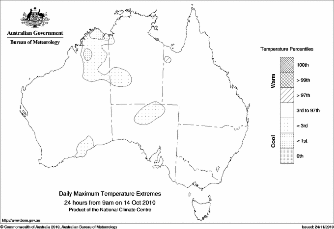 Australian daily maximum temperature extreme area maps