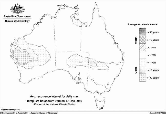 Australian daily maximum temperature average recurrence interval maps