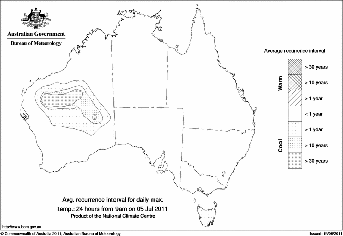 Australian daily maximum temperature average recurrence interval maps