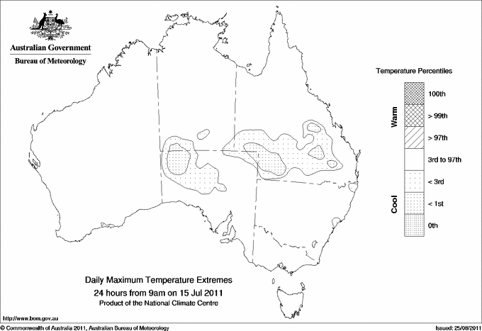 Australian daily maximum temperature extreme area maps