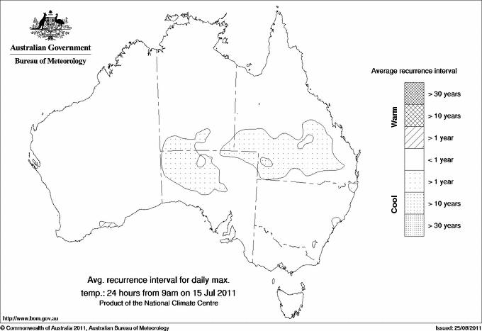 Australian daily maximum temperature average recurrence interval maps