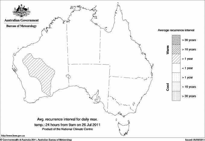 Australian daily maximum temperature average recurrence interval maps