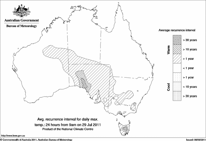 Australian daily maximum temperature average recurrence interval maps
