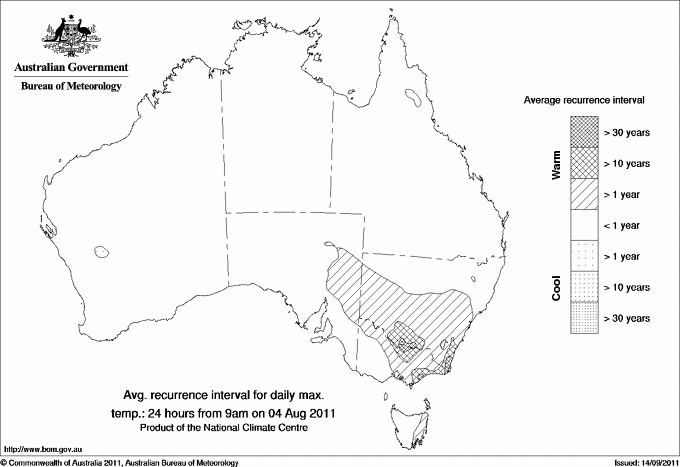 Australian daily maximum temperature average recurrence interval maps