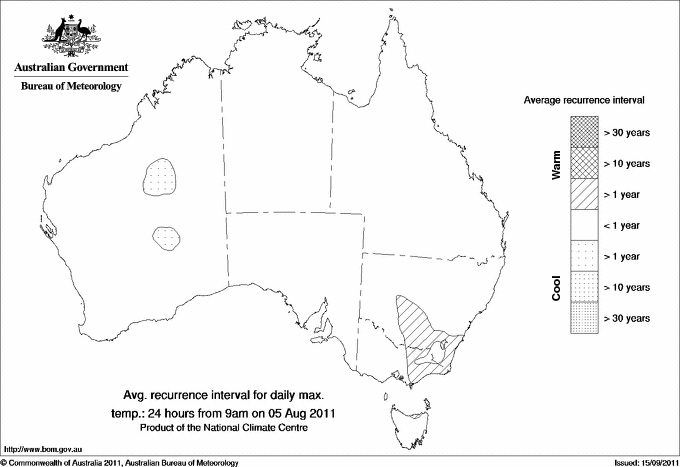 Australian daily maximum temperature average recurrence interval maps