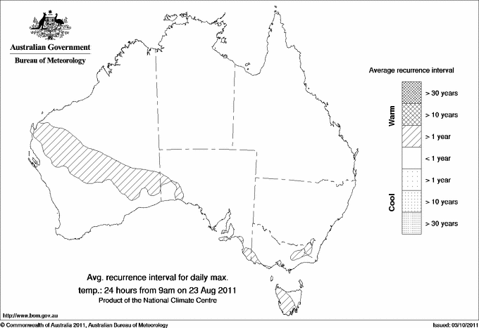 Australian daily maximum temperature average recurrence interval maps