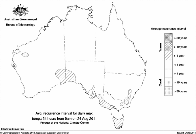 Australian daily maximum temperature average recurrence interval maps