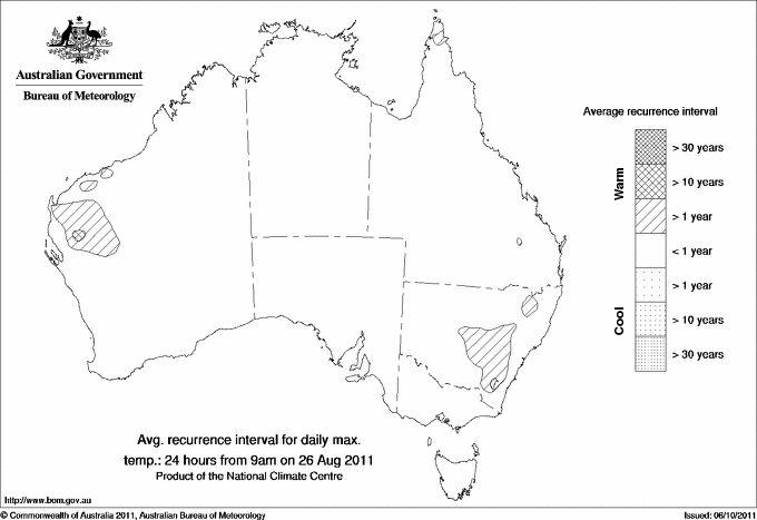 Australian daily maximum temperature average recurrence interval maps