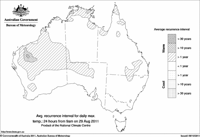 Australian daily maximum temperature average recurrence interval maps