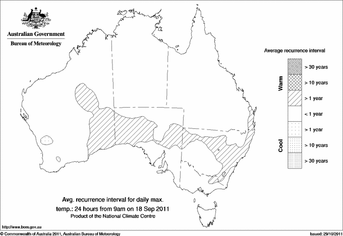 Australian daily maximum temperature average recurrence interval maps