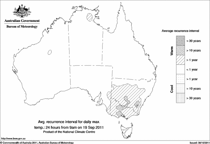 Australian daily maximum temperature average recurrence interval maps