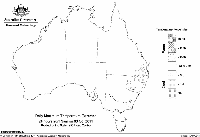 Australian daily maximum temperature extreme area maps