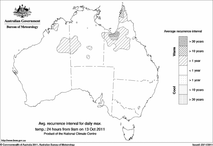 Australian daily maximum temperature average recurrence interval maps