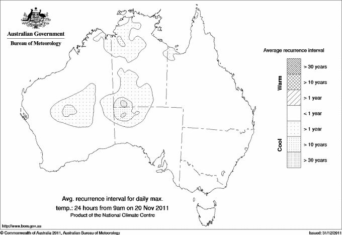 Australian daily maximum temperature average recurrence interval maps