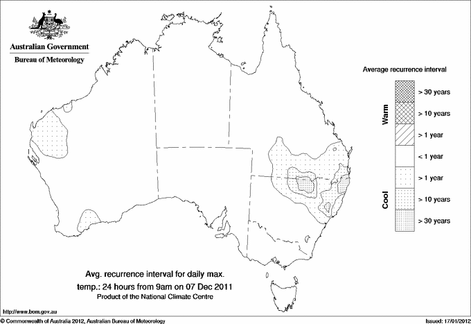 Australian daily maximum temperature average recurrence interval maps