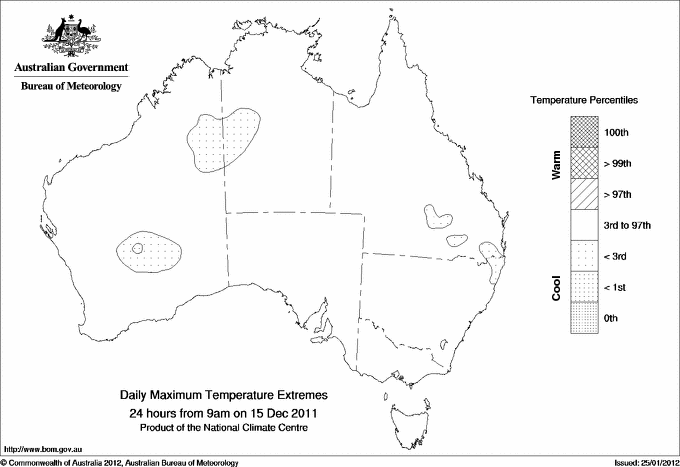 Australian daily maximum temperature extreme area maps