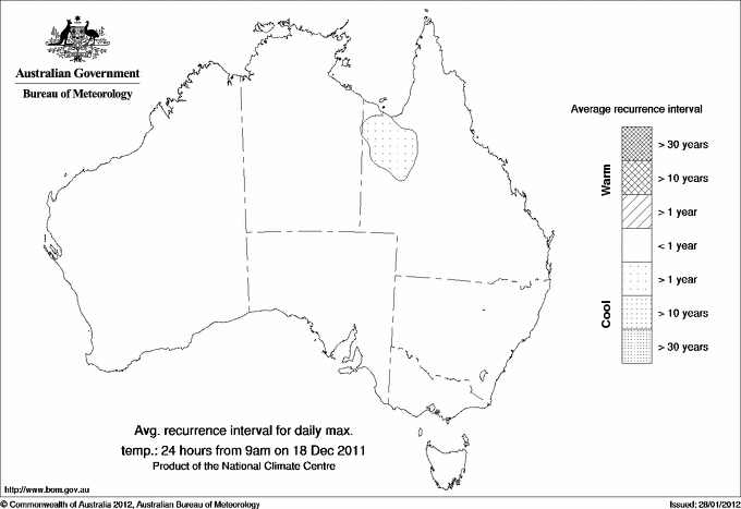 Australian daily maximum temperature average recurrence interval maps