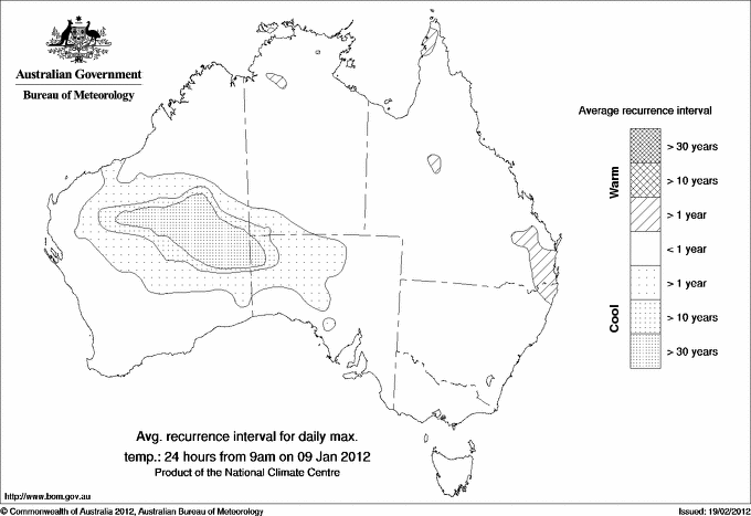 Australian daily maximum temperature average recurrence interval maps