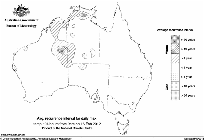 Australian daily maximum temperature average recurrence interval maps