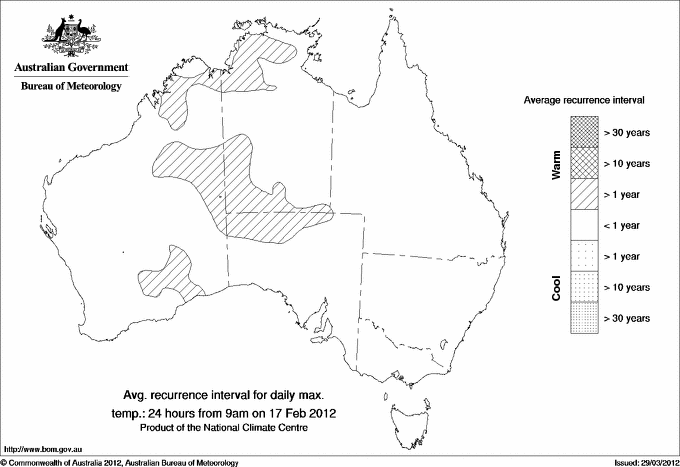 Australian daily maximum temperature average recurrence interval maps