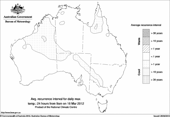 Australian daily maximum temperature average recurrence interval maps