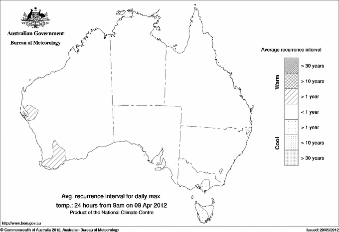 Australian daily maximum temperature average recurrence interval maps