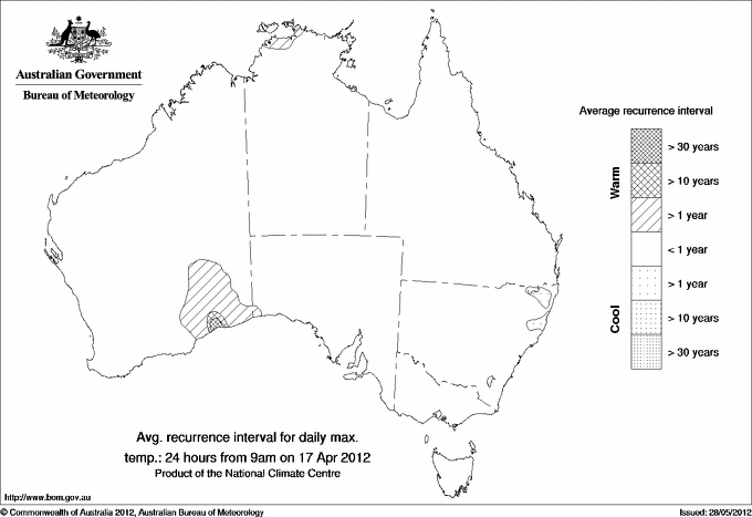 Australian daily maximum temperature average recurrence interval maps