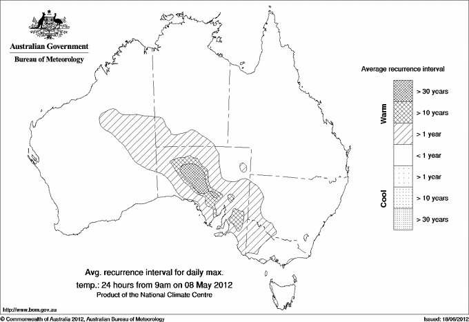Australian daily maximum temperature average recurrence interval maps