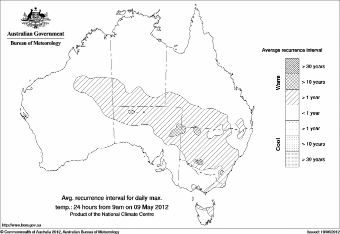 Australian daily maximum temperature average recurrence interval maps
