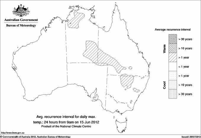 Australian daily maximum temperature average recurrence interval maps