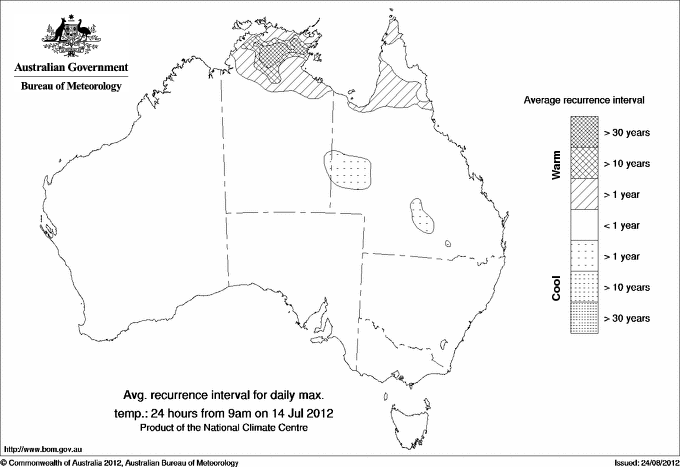 Australian daily maximum temperature average recurrence interval maps