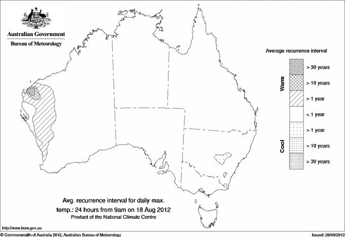 Australian daily maximum temperature average recurrence interval maps