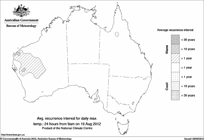 Australian daily maximum temperature average recurrence interval maps