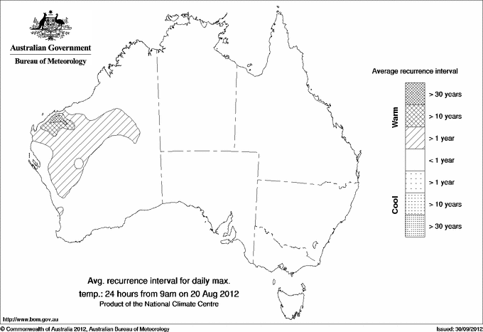 Australian daily maximum temperature average recurrence interval maps