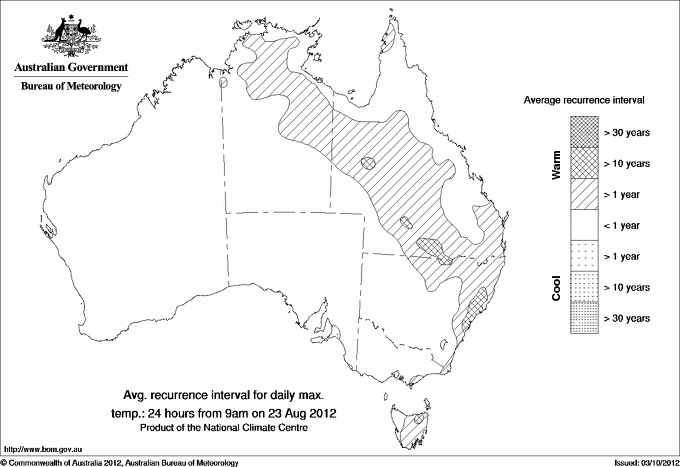 Australian daily maximum temperature average recurrence interval maps