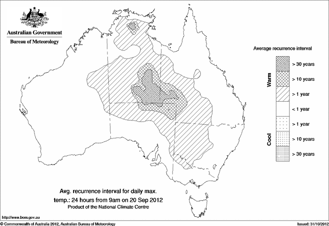 Australian daily maximum temperature average recurrence interval maps