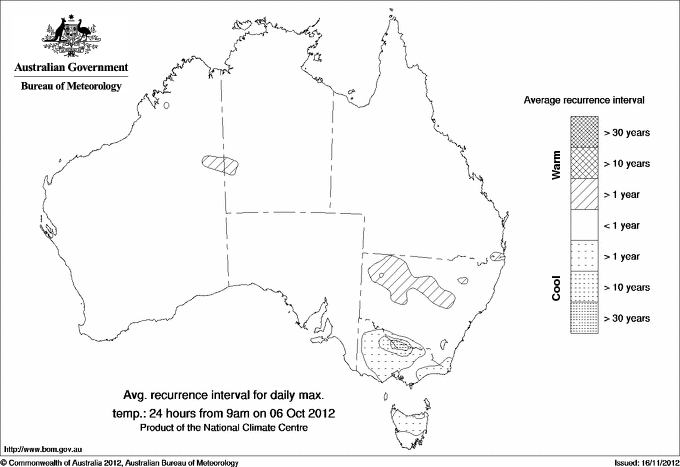 Australian daily maximum temperature average recurrence interval maps