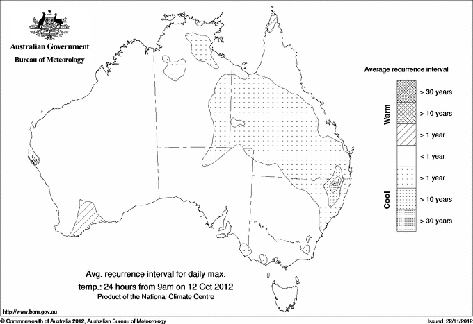 Australian daily maximum temperature average recurrence interval maps