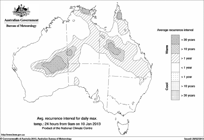 Australian daily maximum temperature average recurrence interval maps