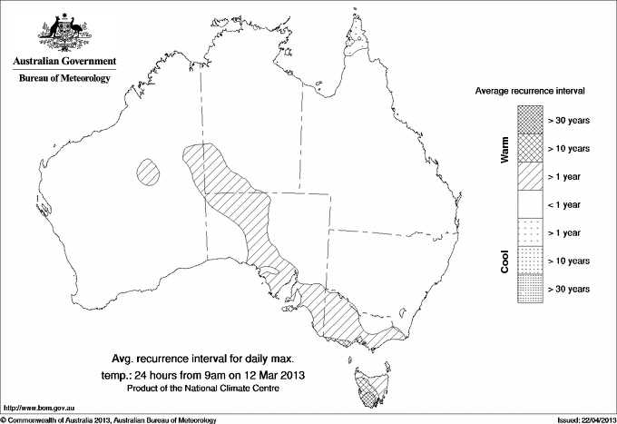 Australian daily maximum temperature average recurrence interval maps