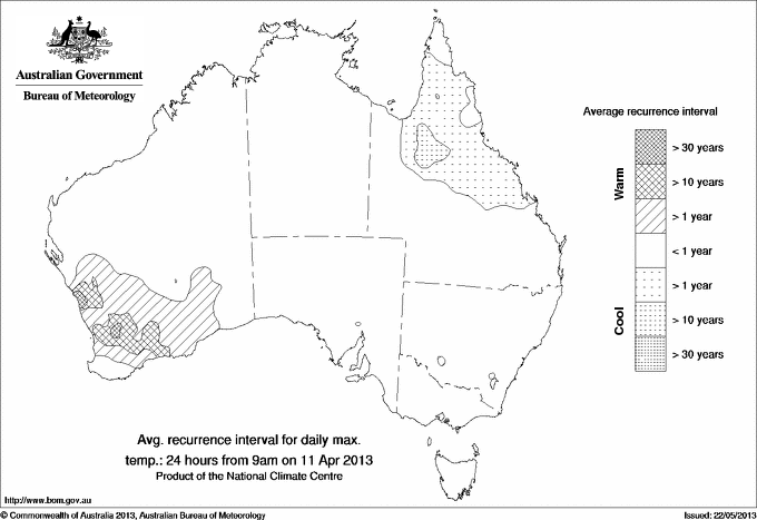 Australian daily maximum temperature average recurrence interval maps